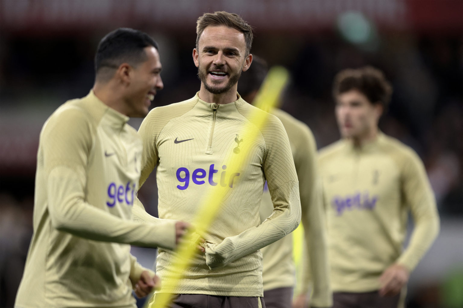 Tottenham Hotspurs' James Maddison attends a training session at AAMI Park in Melbourne on May 21, 2024, ahead of a friendly football match against...