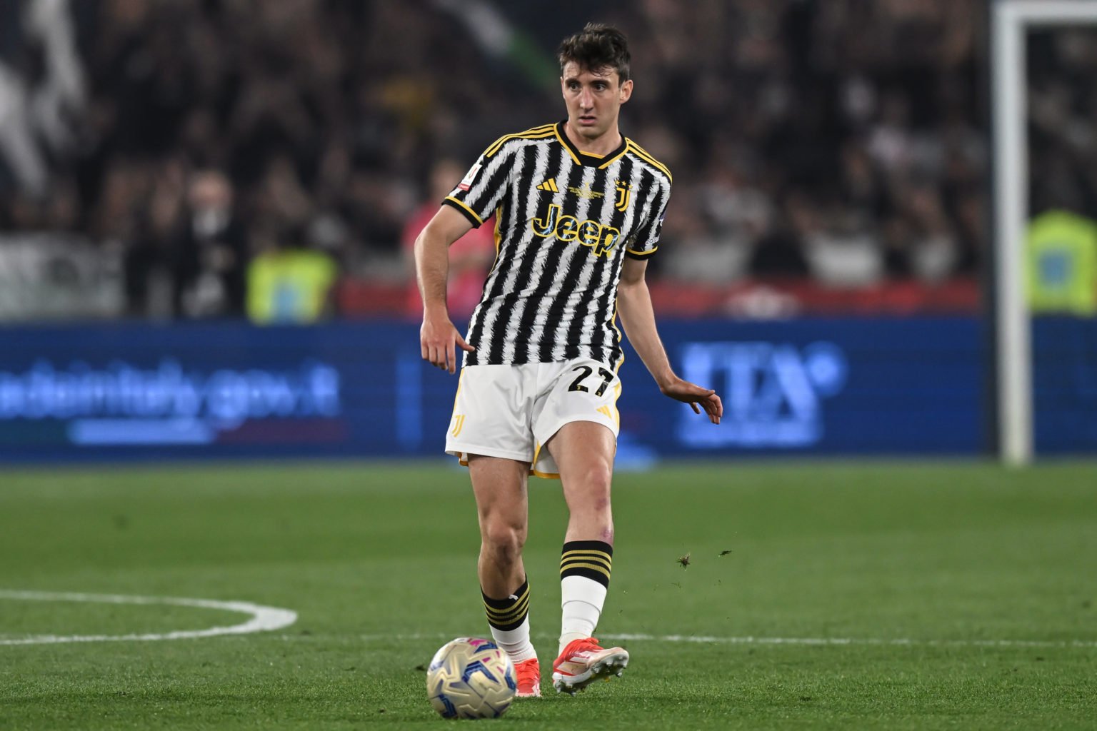 Andrea Cambiaso of Juventus FC in action during the Coppa Italia Final match between Atalanta BC and Juventus FC at Olimpico Stadium on May 15, 202...