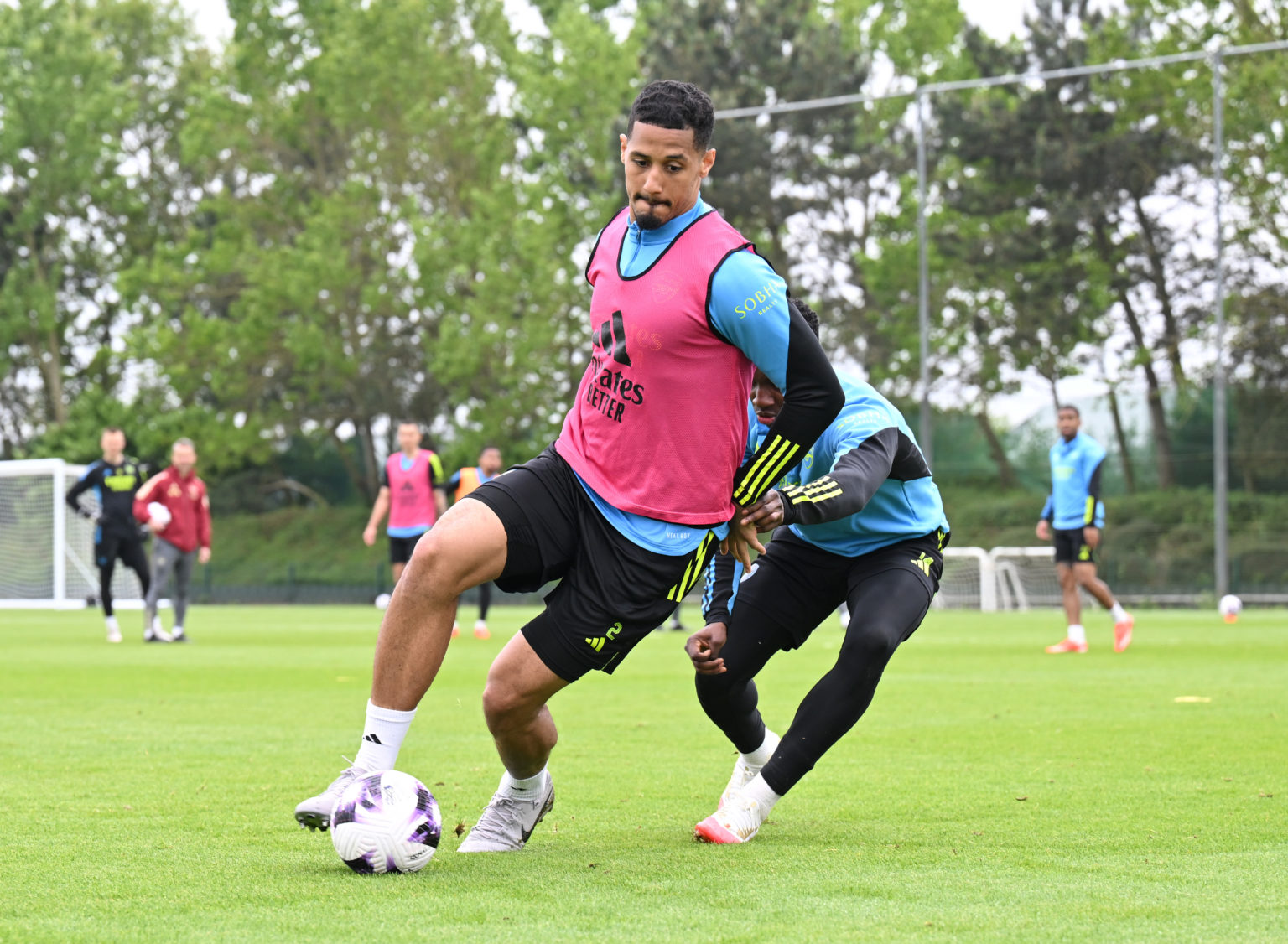 William Saliba of Arsenal during a training session at London Colney on May 18, 2024 in St Albans, England.