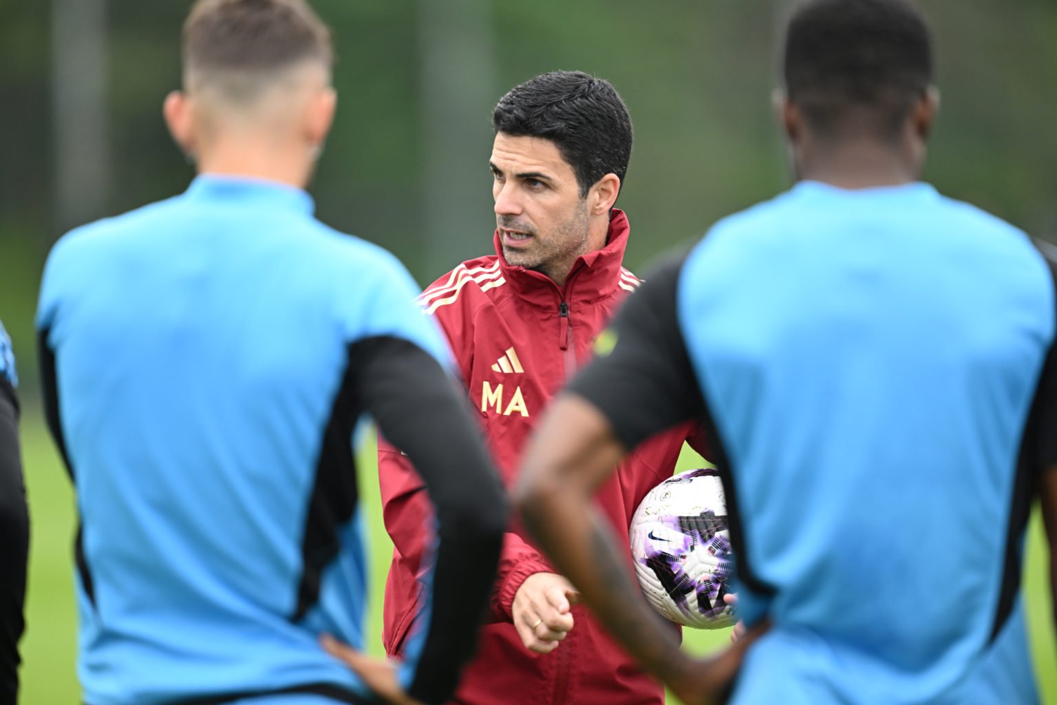 Arsenal manager Mikel Arteta  during a training session at London Colney on May 18, 2024 in St Albans, England.