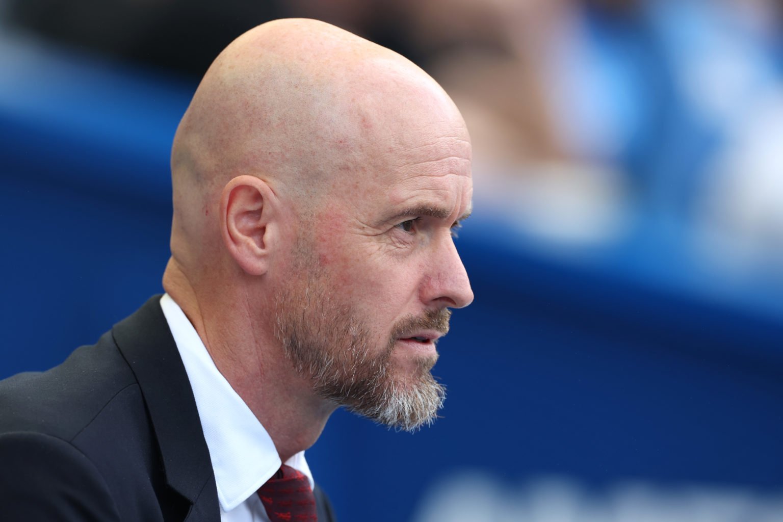 Erik ten Hag, Manager of Manchester United, looks on prior to the Premier League match between Brighton & Hove Albion and Manchester United at ...