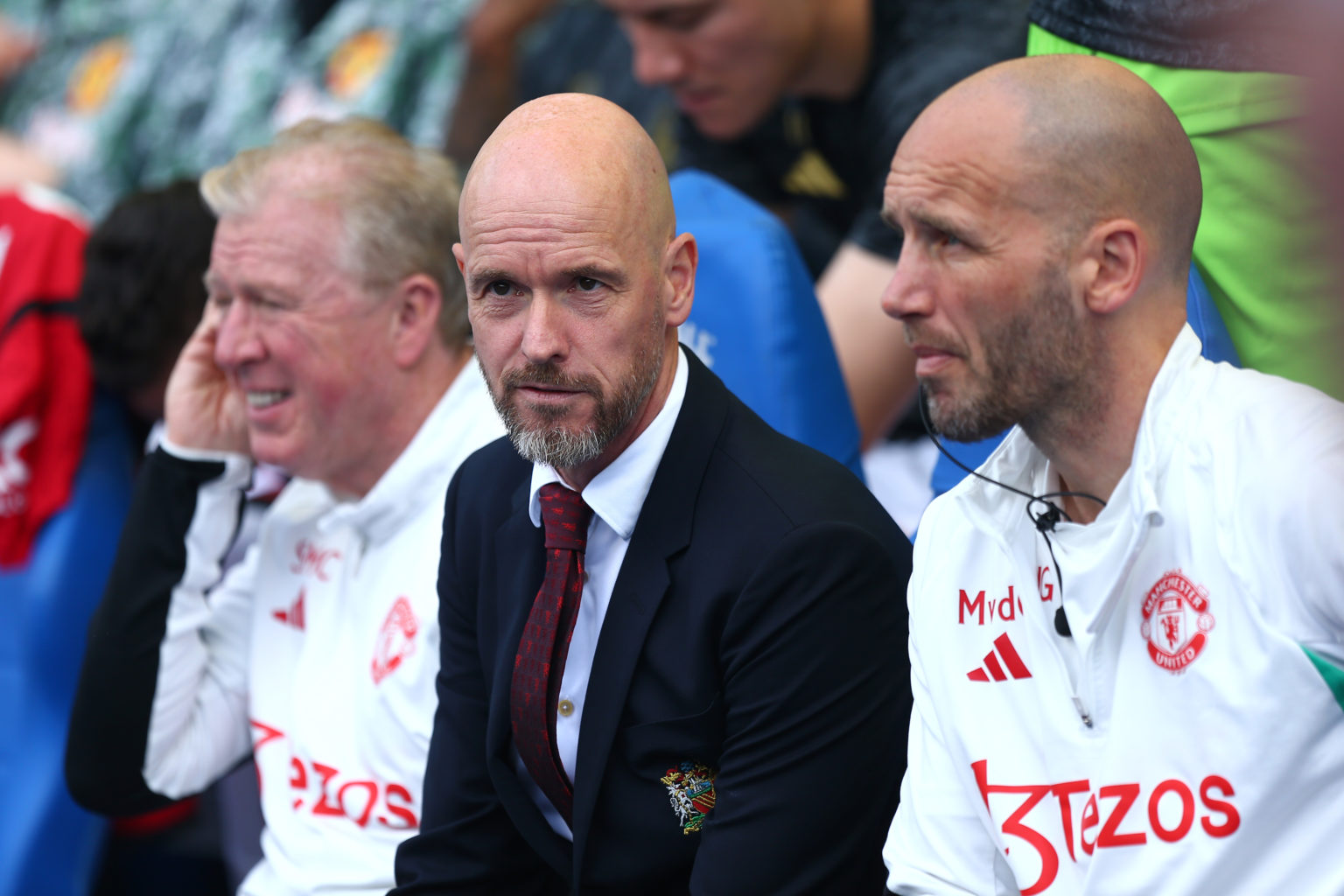 Erik ten Hag, Manager of Manchester United, looks on prior to the Premier League match between Brighton & Hove Albion and Manchester United at ...