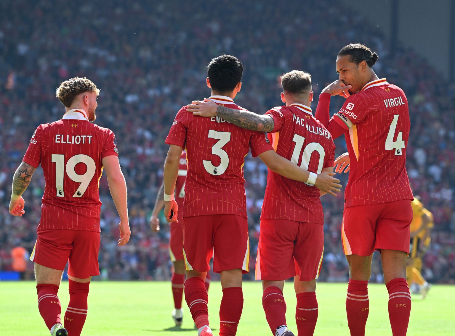 (THE SUN OUT. THE SUN ON SUNDAY OUT) Alexis Mac Allister of Liverpool celebrates after scoring the opening goal during the Premier League match bet...