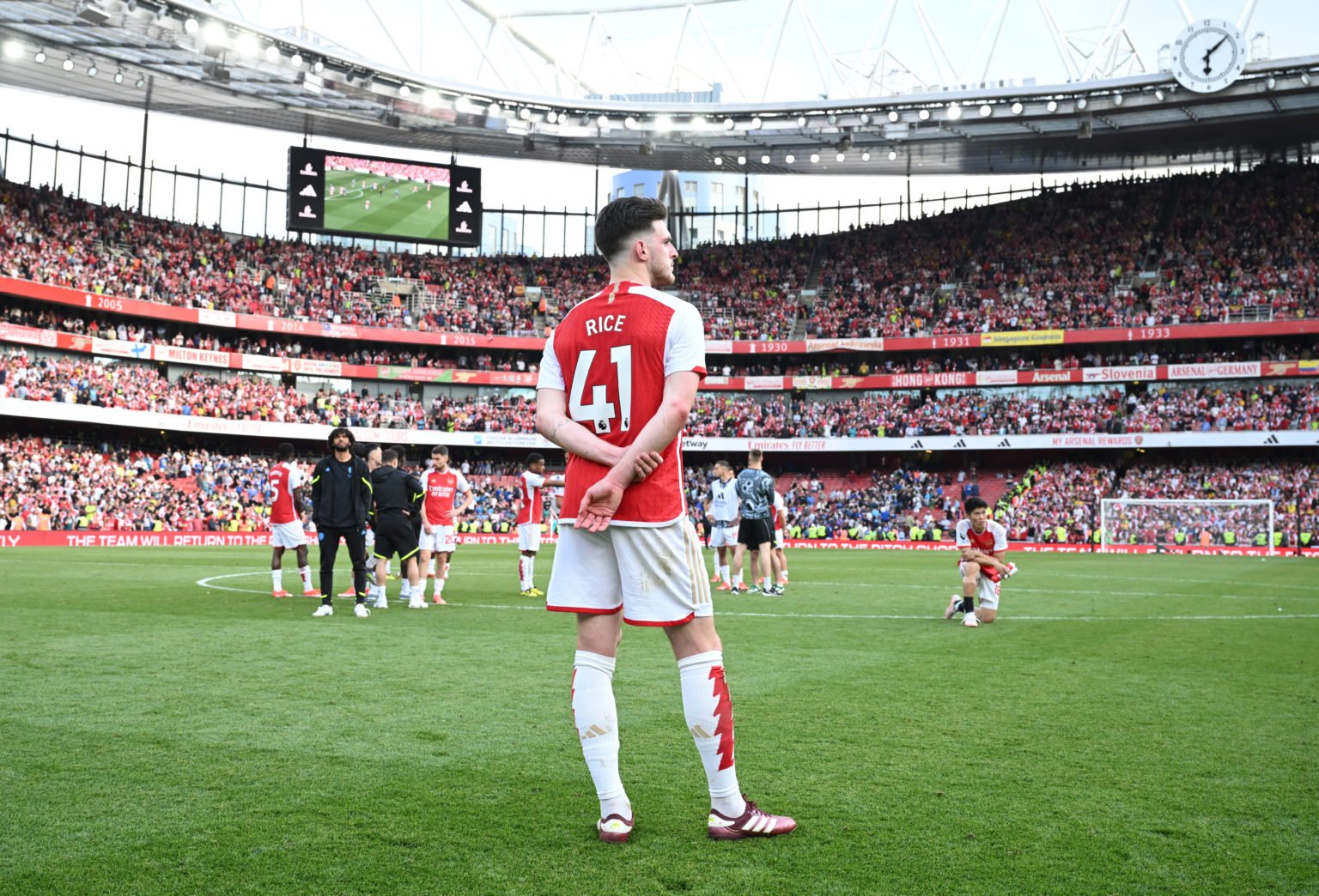 Declan Rice of Arsenal after the Premier League match between Arsenal FC and Everton FC at Emirates Stadium on May 19, 2024 in London, England.