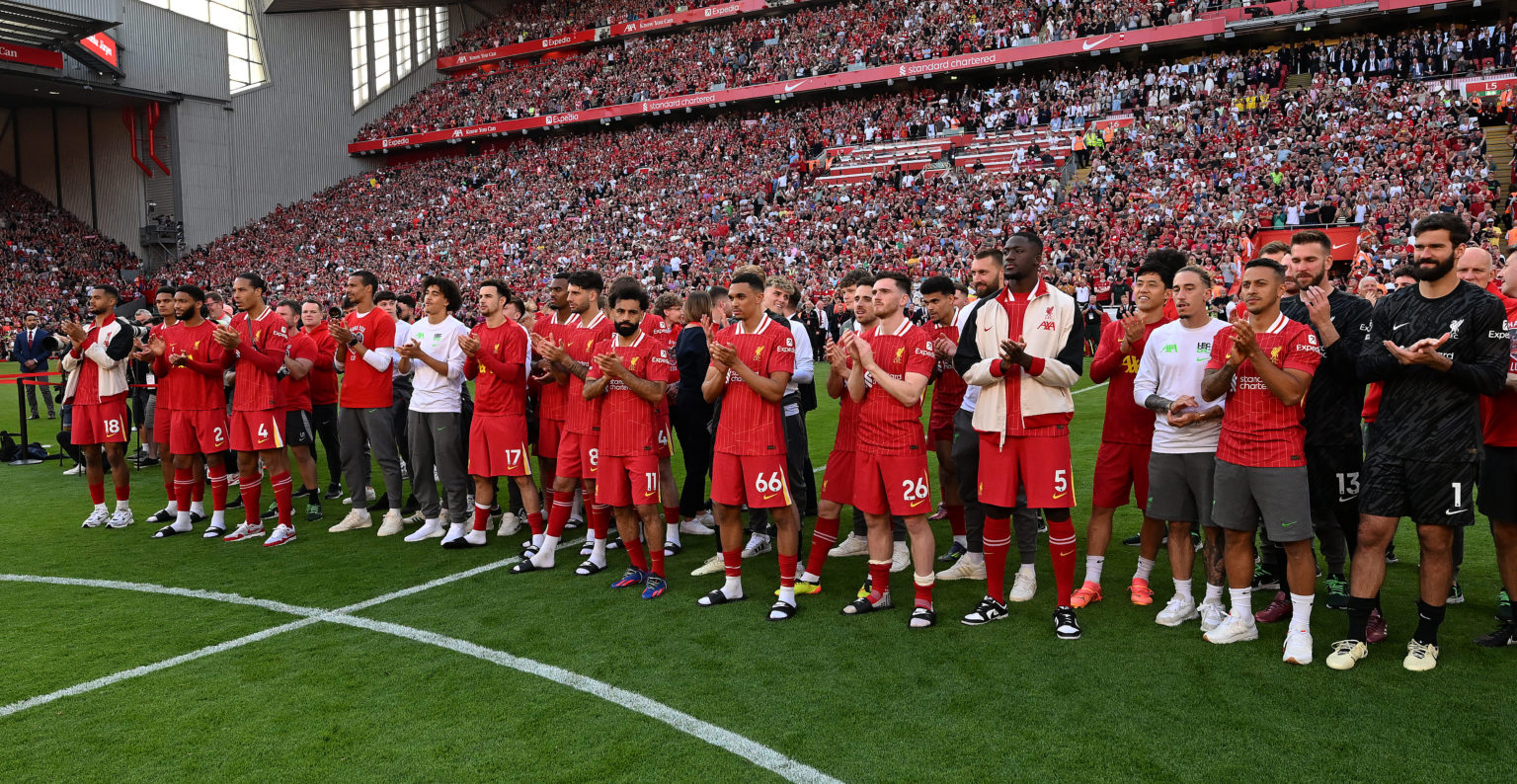 (THE SUN OUT. THE SUN ON SUNDAY OUT) The Liverpool Team showing their appreciation to Jurgen Klopp manager of Liverpool as he addresses the crowd a...