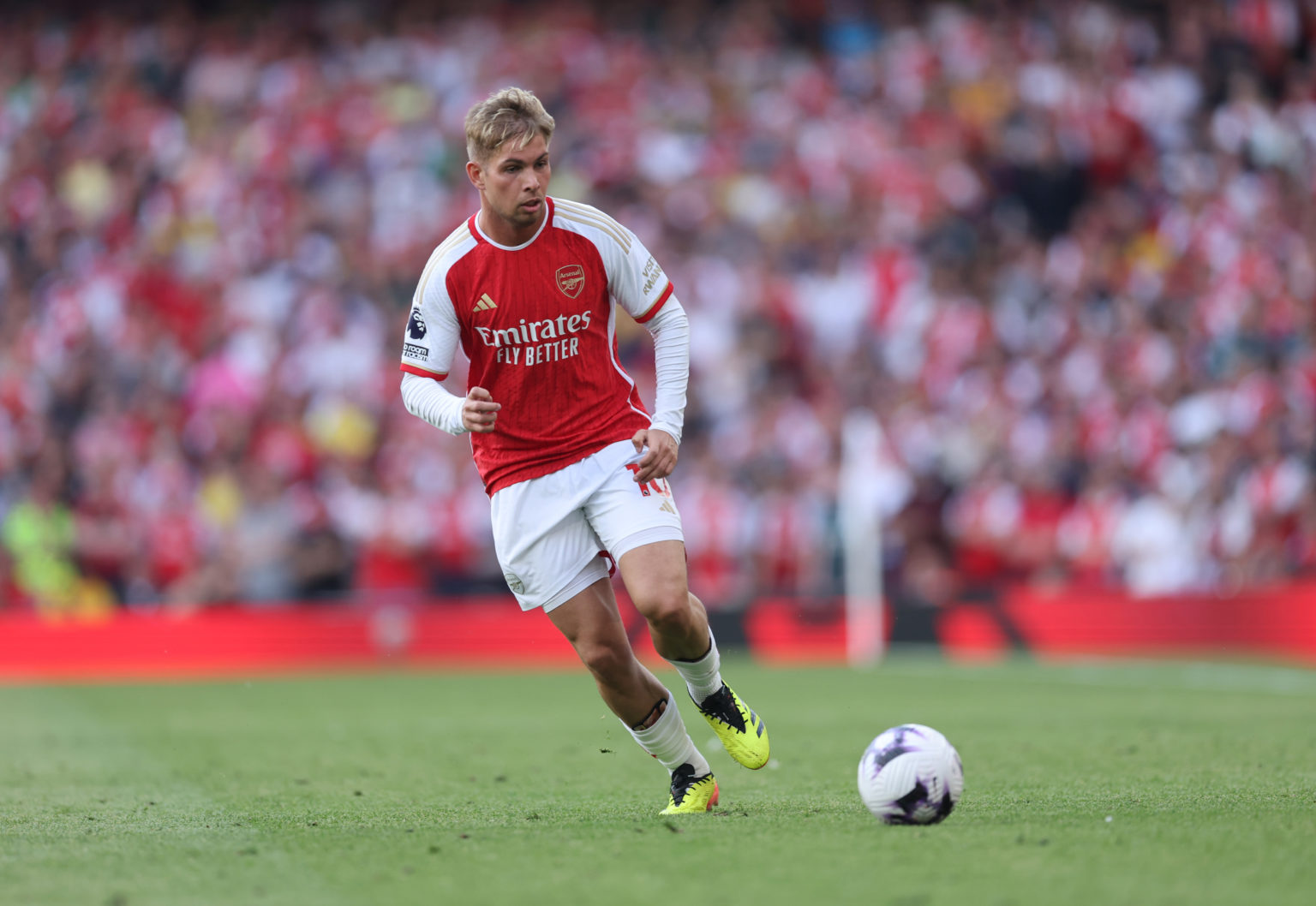 Emile Smith Rowe of Arsenal  during the Premier League match between Arsenal FC and Everton FC at Emirates Stadium on May 19, 2024 in London, England.