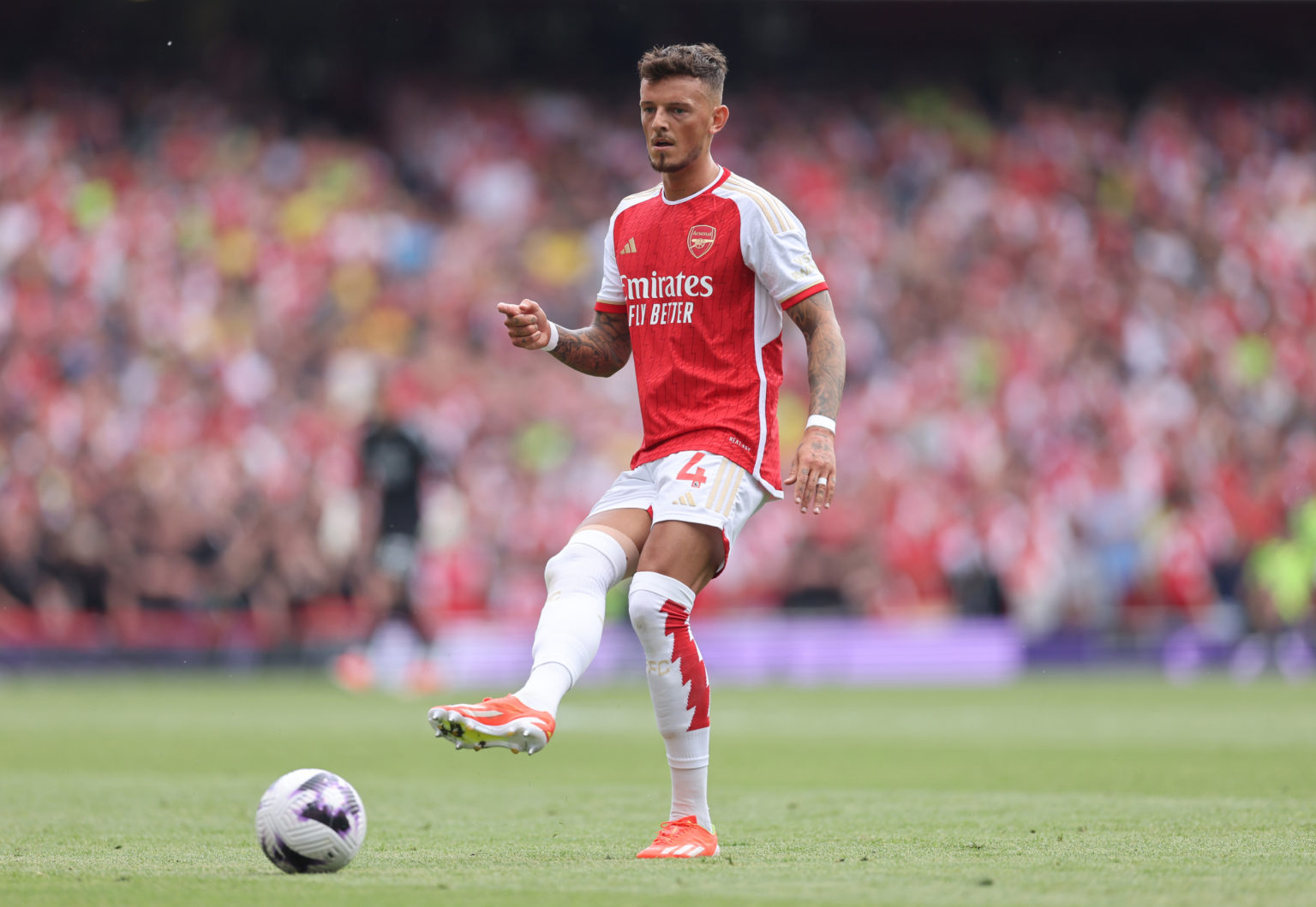 Ben White of Arsenal  during the Premier League match between Arsenal FC and Everton FC at Emirates Stadium on May 19, 2024 in London, England.