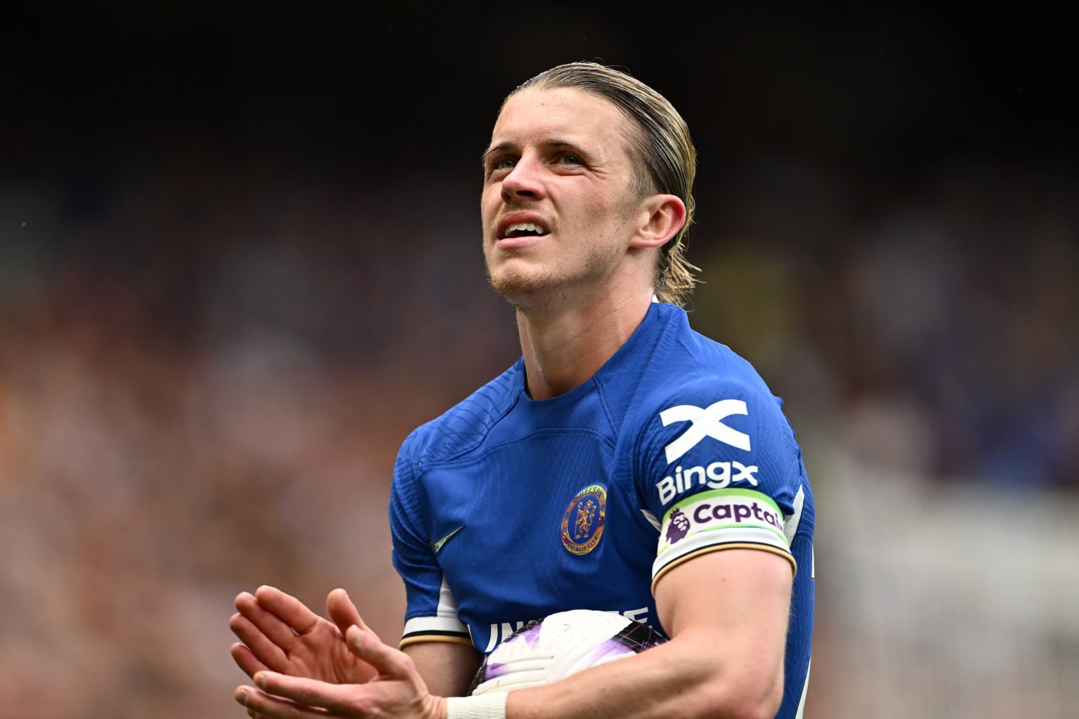 Conor Gallagher of Chelsea applauds the supporters during the Premier League match between Chelsea FC and AFC Bournemouth at Stamford Bridge on May...