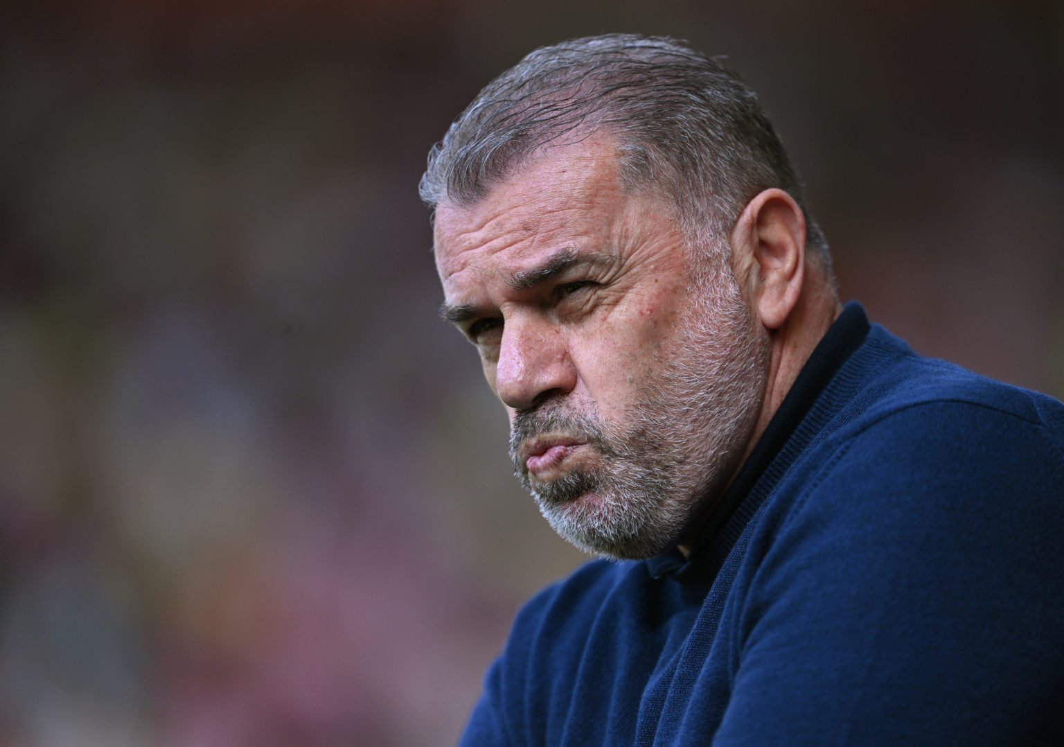 Spurs Head Coach Ange Postecoglou looks o during the Premier League match between Sheffield United and Tottenham Hotspur at Bramall Lane on May 19,...