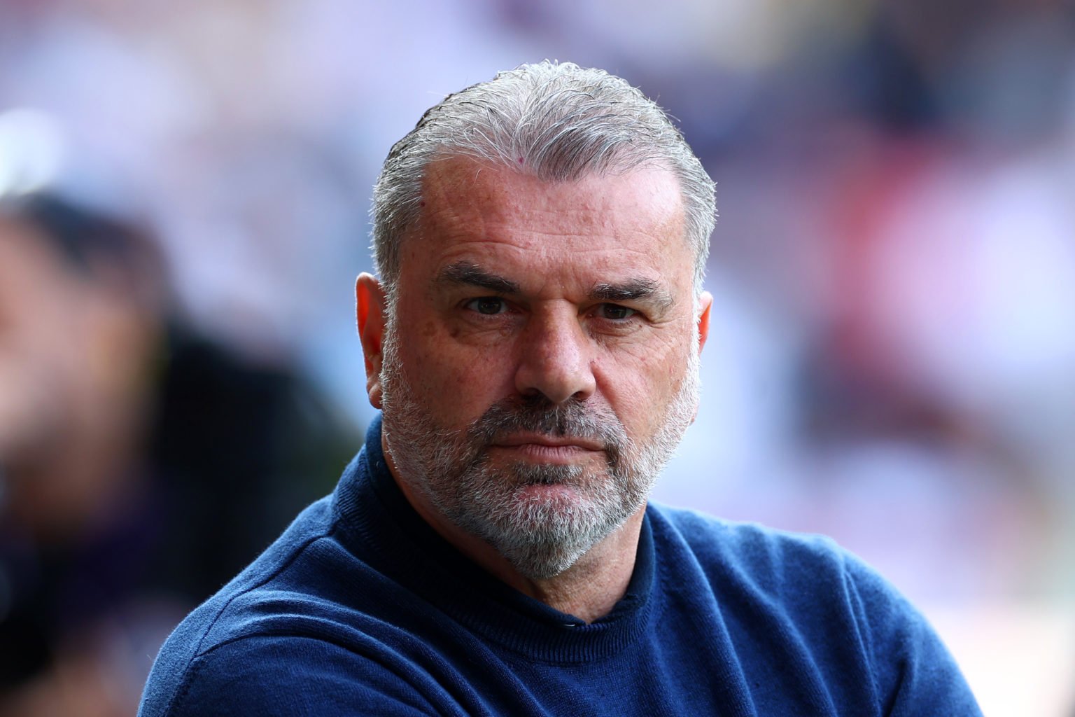 Tottenham Hotspur manager Ange Postecoglu looks on during the Premier League match between Sheffield United and Tottenham Hotspur at Bramall Lane o...