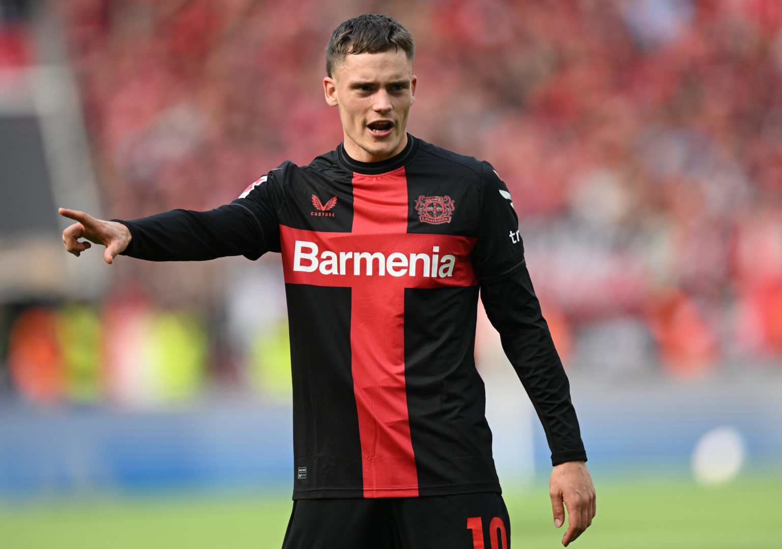 Florian Wirtz of Leverkusen gestures during the Bundesliga match between Bayer 04 Leverkusen and FC Augsburg at BayArena on May 18, 2024 in Leverku...