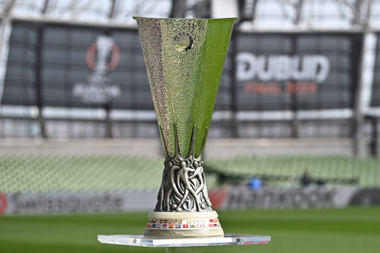 A general view of the UEFA Europa League Trophy ahead of the UEFA Europa League 2023/24 final match between Atalanta BC and Bayer 04 Leverkusen at ...