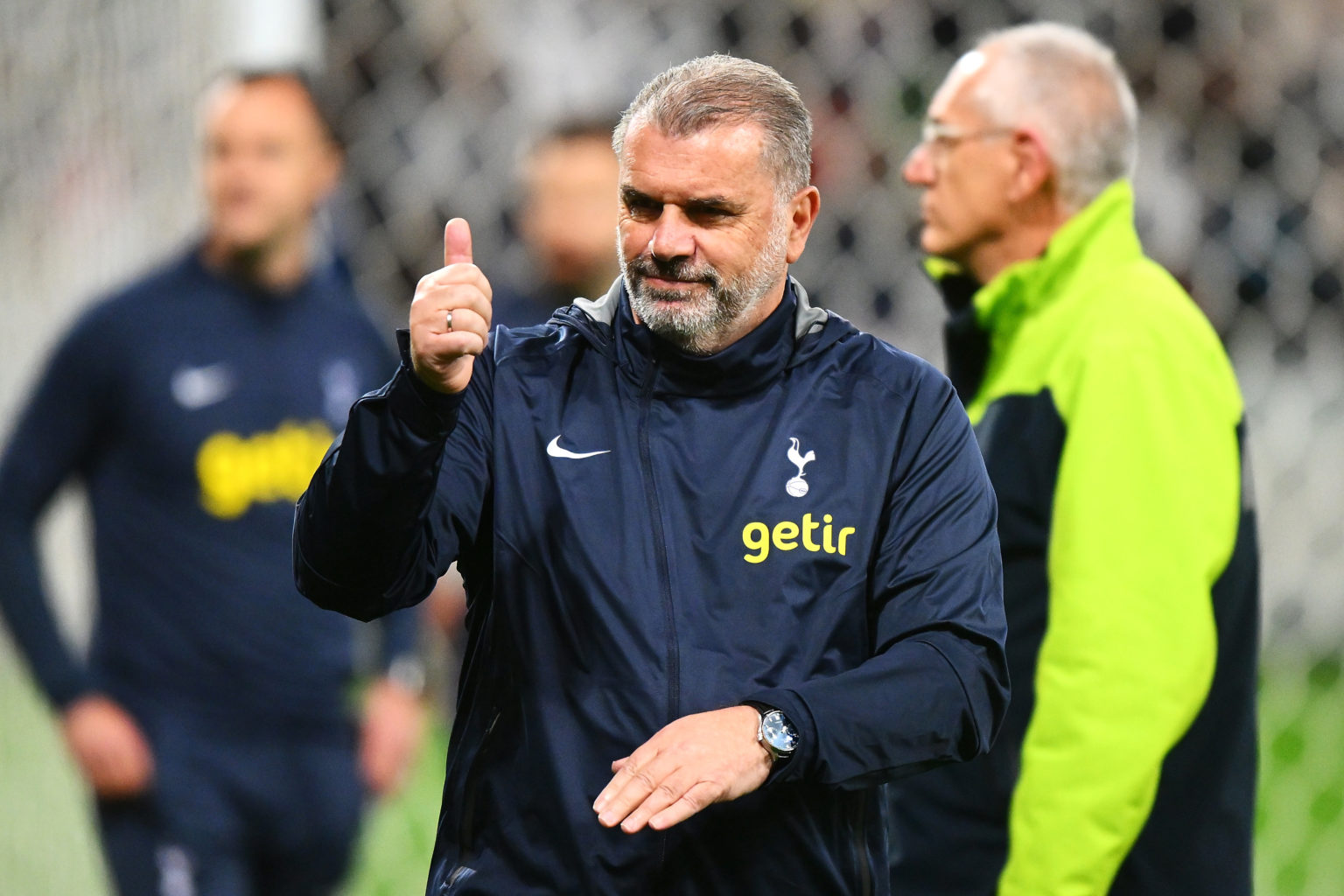 Ange Postecoglou, Manager of Tottenham Hotspur, acknowledges the crowd during a Tottenham Hotspur FC Open training session at AAMI Park on May 21, ...