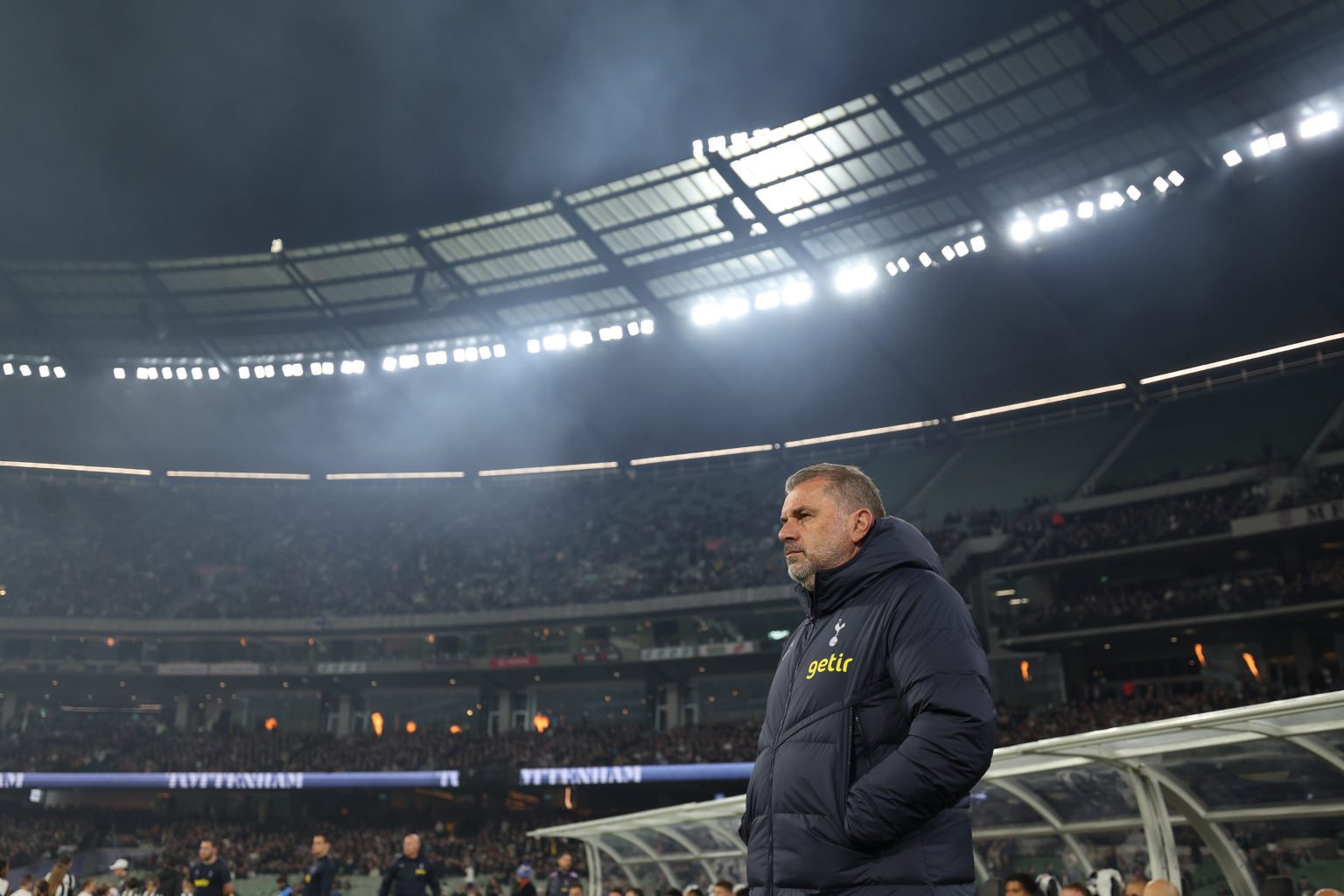 Ange Postecoglou, coach of Tottenham Hotspur looks on during the exhibition match between Tottenham Hotspur FC and Newcastle United FC at Melbourne...