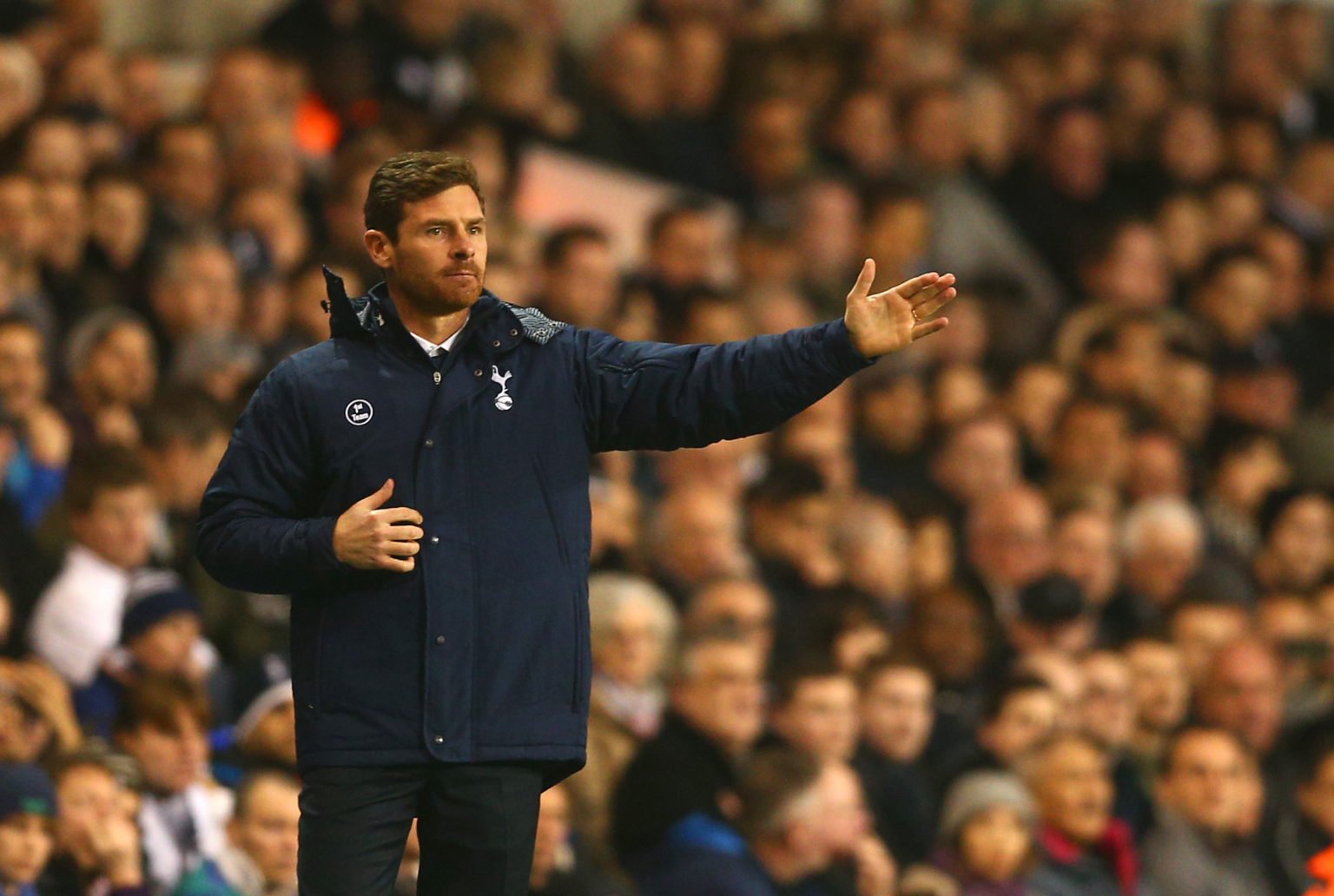 Andre Villas-Boas manager of Tottenham Hotspur gives direction during the Barclays Premier League match between Tottenham Hotspur and Liverpool at ...