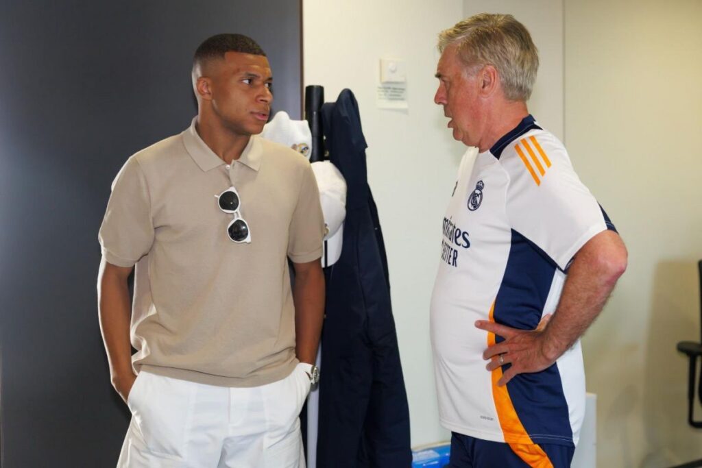 Ancelotti Mbappe 1200x800 1 Carlo Ancelotti: I will find a place for Kylian Mbappe at Real Madrid