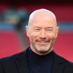 Alan Shearer looks on during the Emirates FA Cup Semi Final match between Manchester City and Chelsea at Wembley Stadium on April 20, 2024 in Londo...