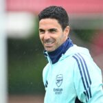 Arsenal manager Mikel Artet during a training session at Sobha Realty Training Centre on August 06, 2024 in London Colney, England.