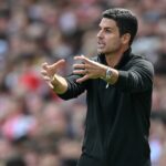 Mikel Arteta manager of Arsenal gestures during the pre-season friendly match between Arsenal and Olympique Lyonnais at Emirates Stadium on August ...