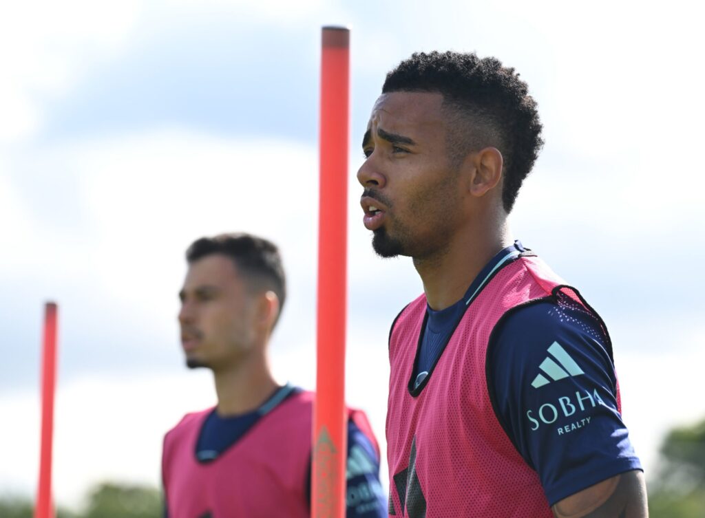 Gabriel Jesus of Arsenal during a training session at Sobha Realty Training Centre on August 20, 2024 in London Colney, England.