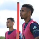 Gabriel Jesus of Arsenal during a training session at Sobha Realty Training Centre on August 20, 2024 in London Colney, England.