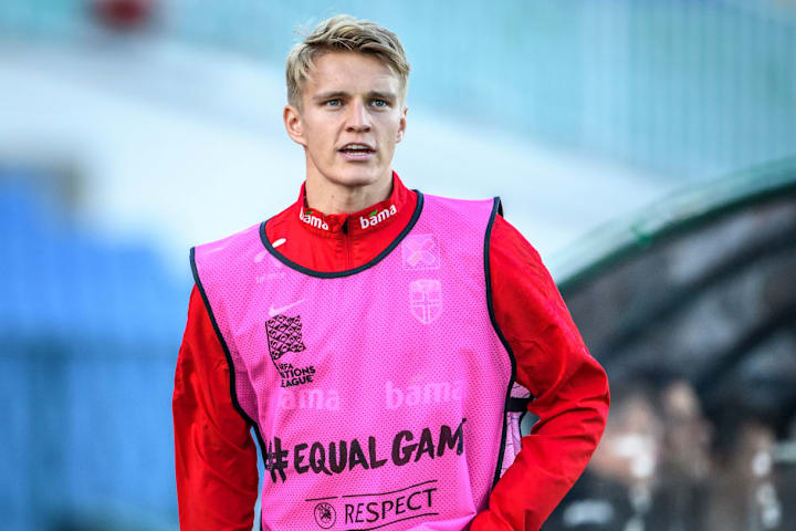 Martin Odegaard warming up ahead of Bulgaria v Norway in the Nations League