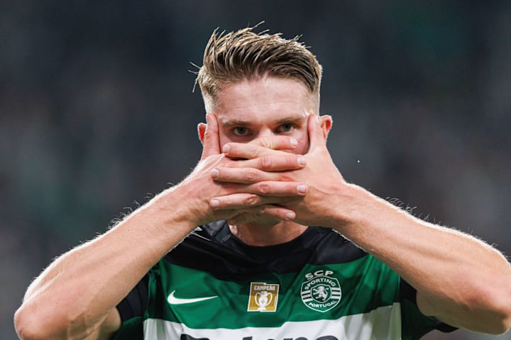 Viktor Gyokeres (Sporting CP) seen celebrating after scoring...