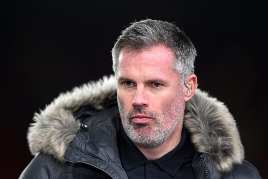 Sky Sports Presenter, Jamie Carragher looks on during the Premier League match between Nottingham Forest and Newcastle United at City Ground on Mar...