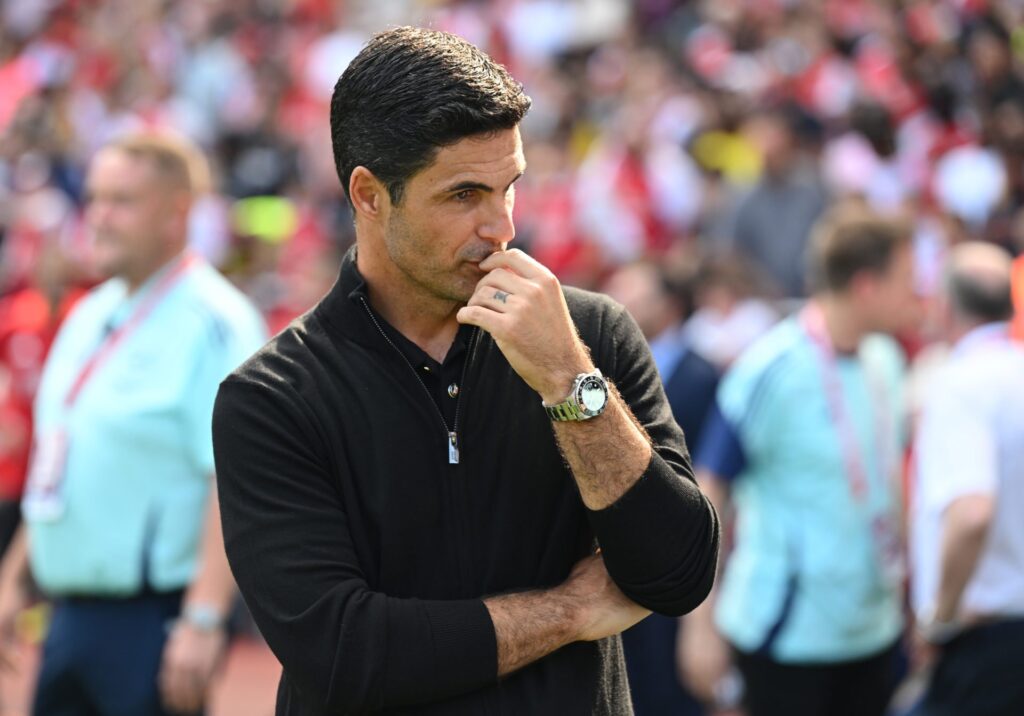 Arsenal manager Mikel Arteta  during the Emirates Cup match between Arsenal and Olympique Lyonnais at Emirates Stadium on August 11, 2024 in London...