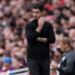 Mikel Arteta, Manager of Arsenal on the side line during the Premier League match between Arsenal FC and Brighton & Hove Albion FC at Emirates ...