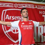 Arsenal unveil new signing Mikel Merino at Sobha Realty Training Centre on August 27, 2024 in London Colney, England.