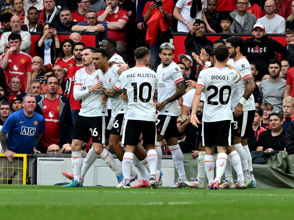 (THE SUN OUT, THE SUN. ON SUNDAY OUT) Trent Alexander-Arnold (66) of Liverpool celebrates putting the ball in the back of the net but ultimately th...