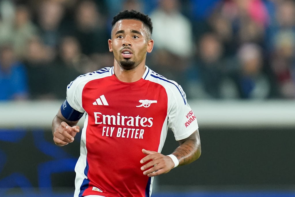 Gabriel Jesus of Arsenal looks on during the UEFA Champions League 2024/25 League Phase MD1 match between Atalanta BC and Arsenal FC at Gewiss Stad...