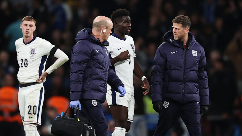 01j9x9v4rxj7rbaah1ez Arsenal dealt Bukayo Saka injury blow during England's Nations League defeat