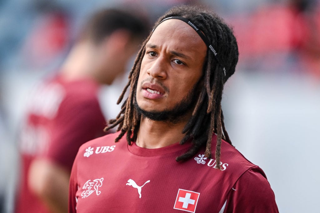 Kevin Mbabu of Switzerland looks on during the International Friendly match between Switzerland and Estonia at Swissporarena on June 4, 2024 in Luc...