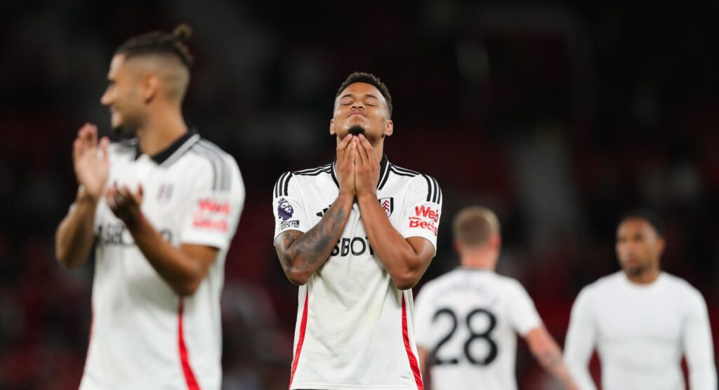 Rodrigo Muniz of Fulham looks dejected after the Premier League match between Manchester United FC and Fulham FC at Old Trafford on August 16, 2024...