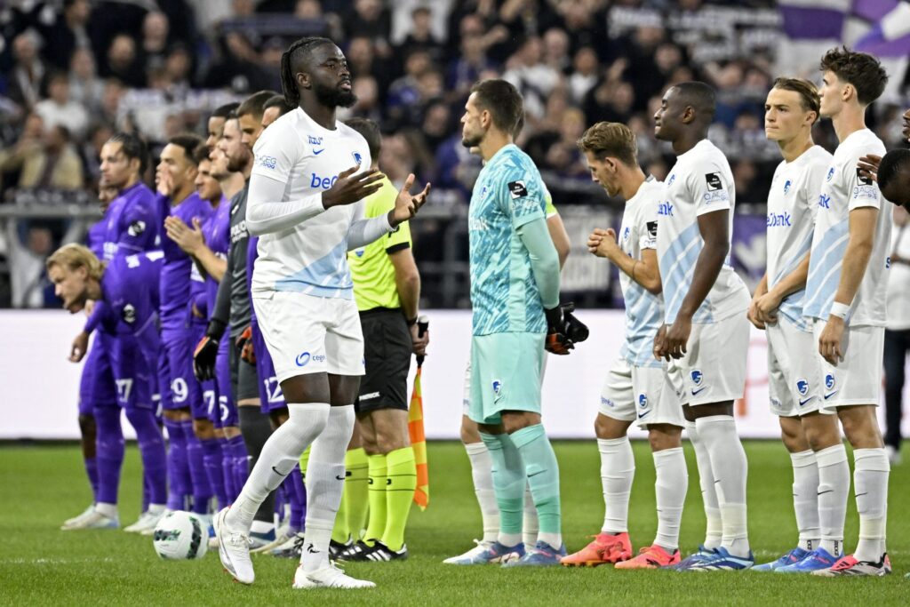 Tolu Arokodare forward of KRC Genk pictured during the Jupiler Pro League match between RSC Anderlecht and KRC Genk at the Lotto Park stadium on Se...