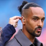 Theo Walcott working as a pundit for Sky Sports ahead of the Premier League match between Manchester City FC and Arsenal FC at Etihad Stadium on Se...