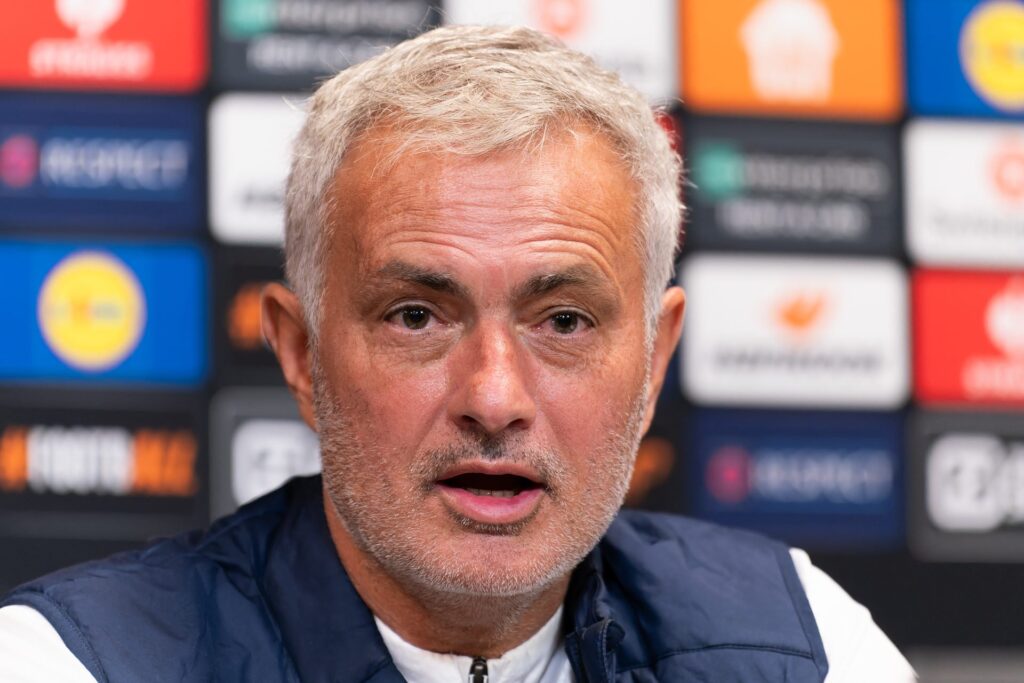 Coach Jose Mourinho of Fenerbahce SK during a press conference following the UEFA Europa League 2024/25 League Phase MD2 match between FC Twente an...