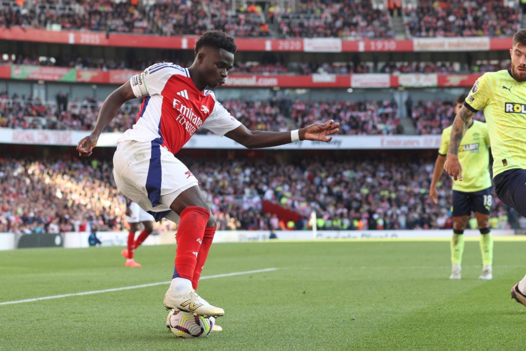 Bukayo Saka of Arsenal during the Premier League match between Arsenal FC and Southampton FC at Emirates Stadium on October 5, 2024 in London, Engl...