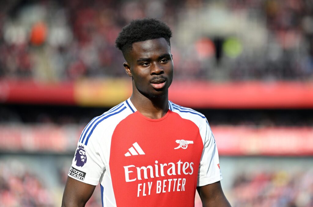 Bukayo Saka of Arsenal in action during the Premier League match between Arsenal FC and Southampton FC at Emirates Stadium on October 05, 2024 in L...