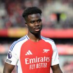 Bukayo Saka of Arsenal in action during the Premier League match between Arsenal FC and Southampton FC at Emirates Stadium on October 05, 2024 in L...