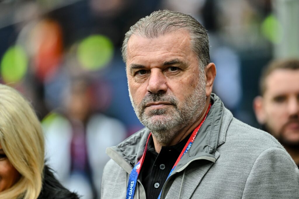 Ange Postecoglou (Head Coach of Tottenham Hotspur) looks on during the NFL match between Jacksonville Jaguars and Chicago Bears at Tottenham Hotspu...