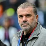 Ange Postecoglou (Head Coach of Tottenham Hotspur) looks on during the NFL match between Jacksonville Jaguars and Chicago Bears at Tottenham Hotspu...