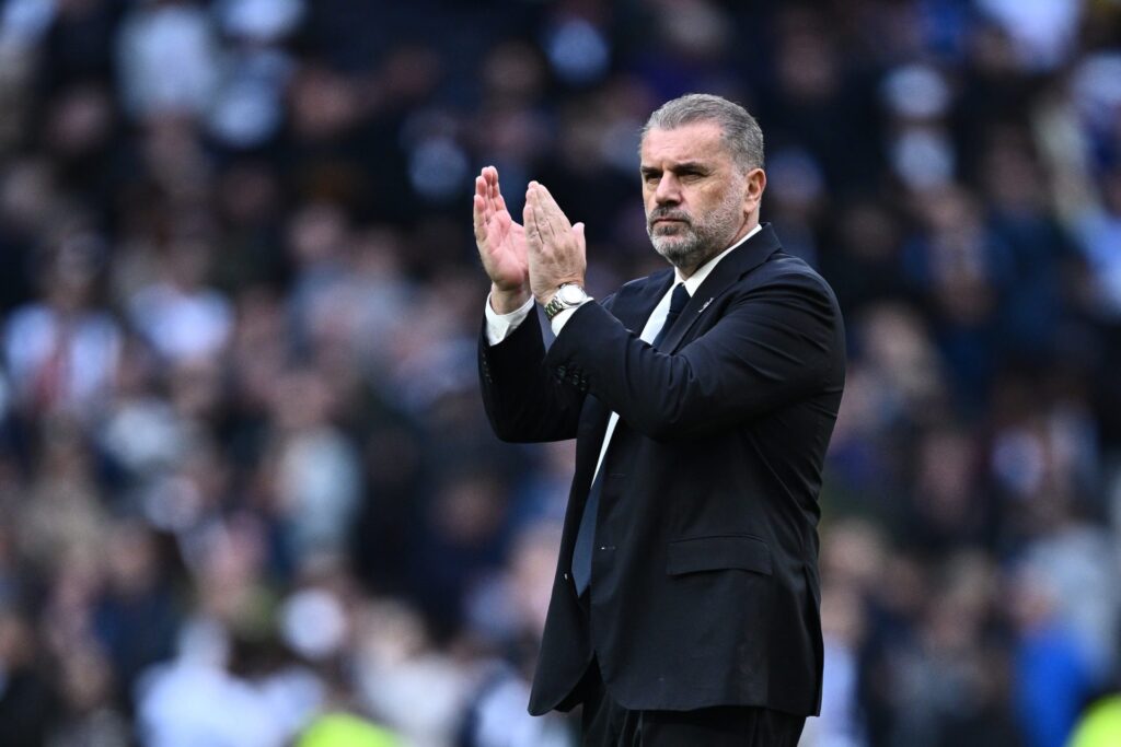 Ange Postecoglou of Tottenham Hotspur FC applauds fans during the Premier League match between Tottenham Hotspur FC and West Ham United FC at Totte...