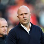 Arne Slot, Manager of Liverpool, looks on prior to the Premier League match between Liverpool FC and Chelsea FC at Anfield on October 20, 2024 in L...