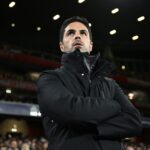 Mikel Arteta, Manager of Arsenal, looks on prior to the UEFA Champions League 2024/25 League Phase MD3 match between Arsenal FC and FC Shakhtar Don...