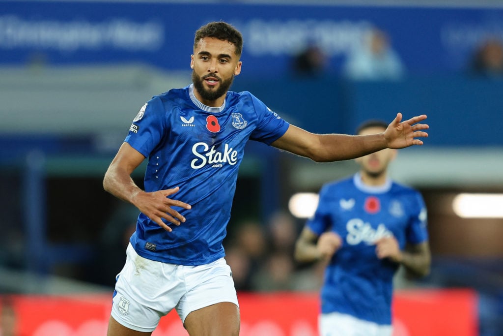 Dominic Calvert-Lewin of Everton reacts during the Premier League match between Everton FC and Fulham FC at Goodison Park on October 26, 2024 in Li...