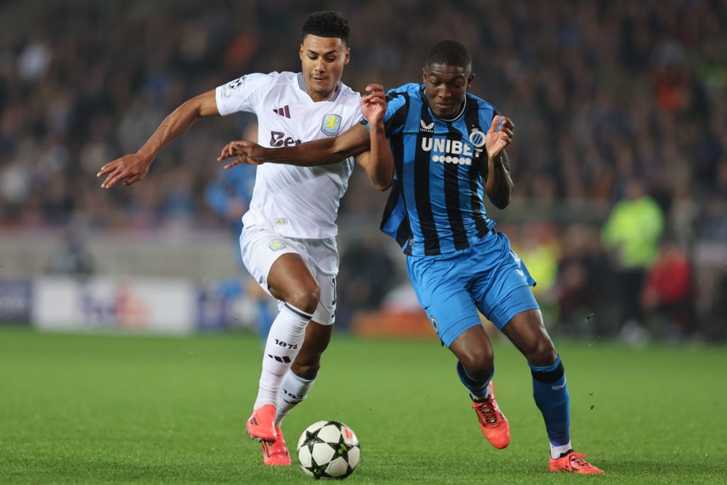 Ollie Watkins of Aston Villa and Joel Ordonez of Club Brugge during the UEFA Champions League 2024/25 League Phase MD4 match between Club Brugge KV...