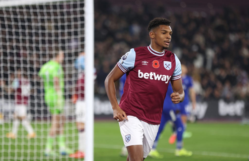 West Ham United's Luis Guilherme during the Premier League match between West Ham United FC and Everton FC at London Stadium on November 9, 2024 in...